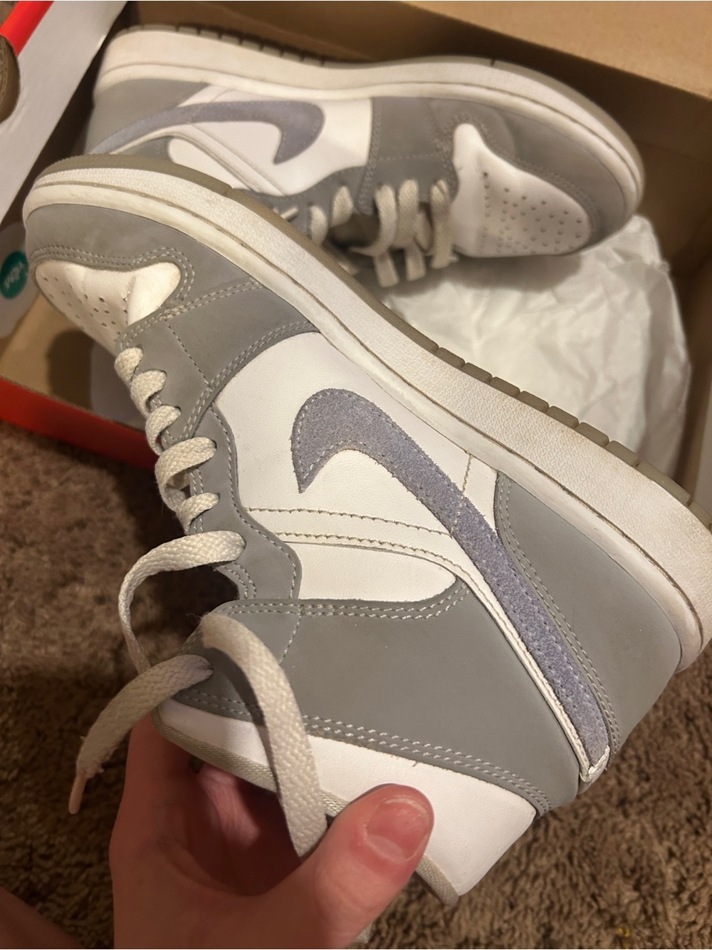 Jordan Women’s Gray and White High-Top Sneakers